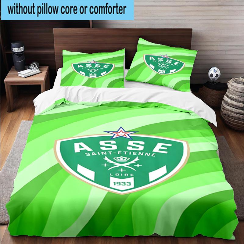 3PCS Green Saint-Etienne Football Bedding Set,Including 1pc Duvet Cover And 2pcs Pillowcases Perfect for Bedroom, Dormitory, Fan Christmas Gift