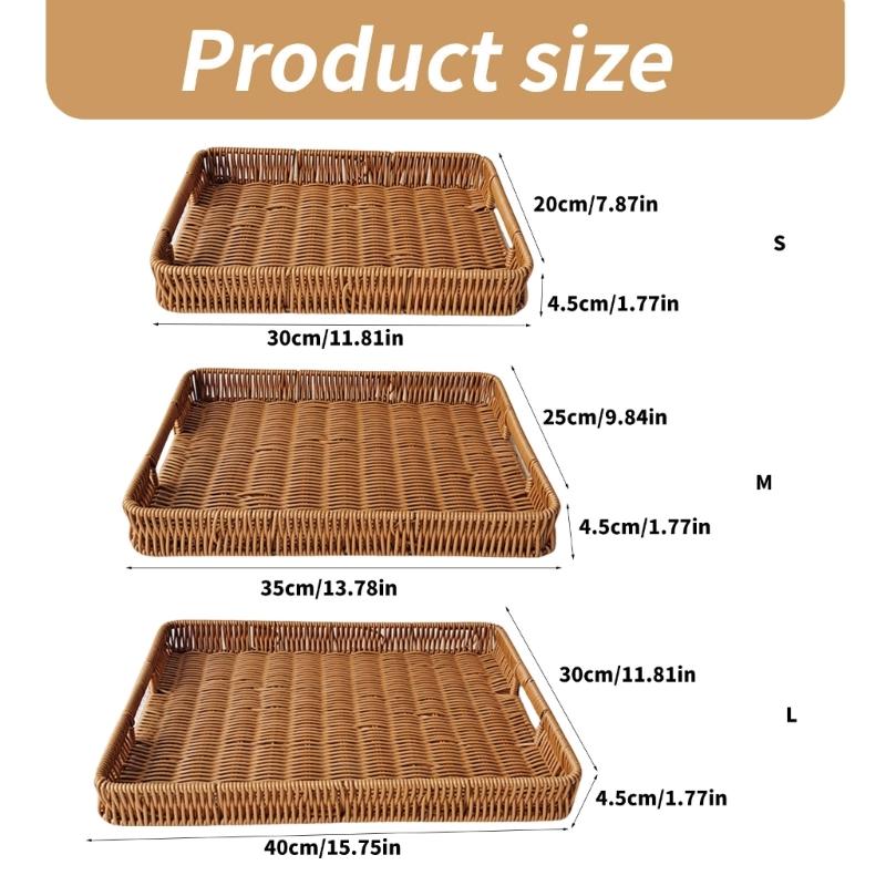 Tavă practică de coș țesut din ratan artificial maro pentru afișarea pâinii și fructelor