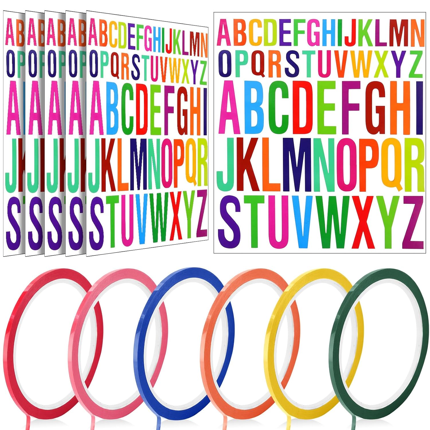 312Pcs 2+1 Inch Whiteboard Letter with 6 Roll 1/8 108ft Whiteboard Thin Tape Self Adhesive Alphabet Sticker Ptripe Graphic Chart Tape Stick on разноцветный
