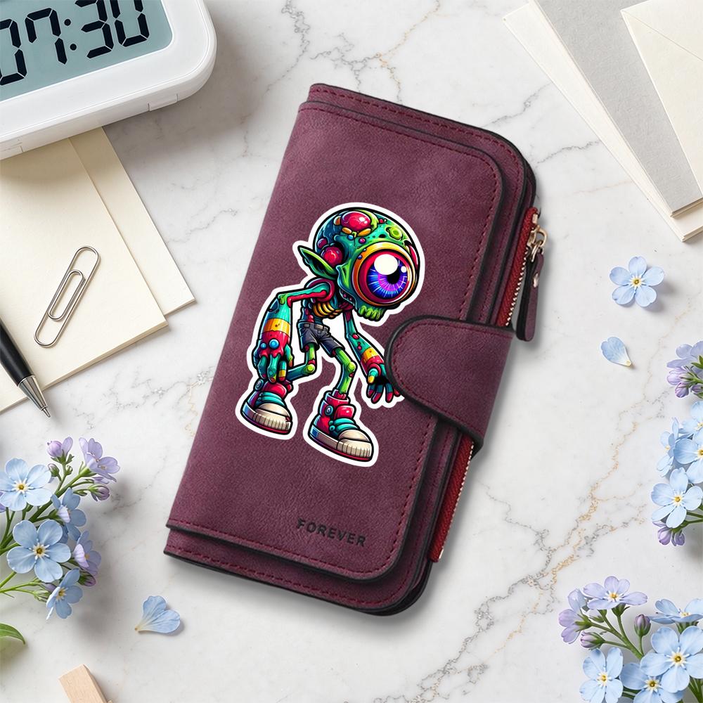 Cool Alien Print Long Wallet Fashion Casual Card Holder Portable Practical Daily Purse