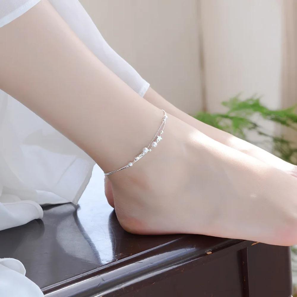 925 Silver Butterfly Anklet for Women Delicate Zircon Tassel Bracelet Summer Jewelry Dropship