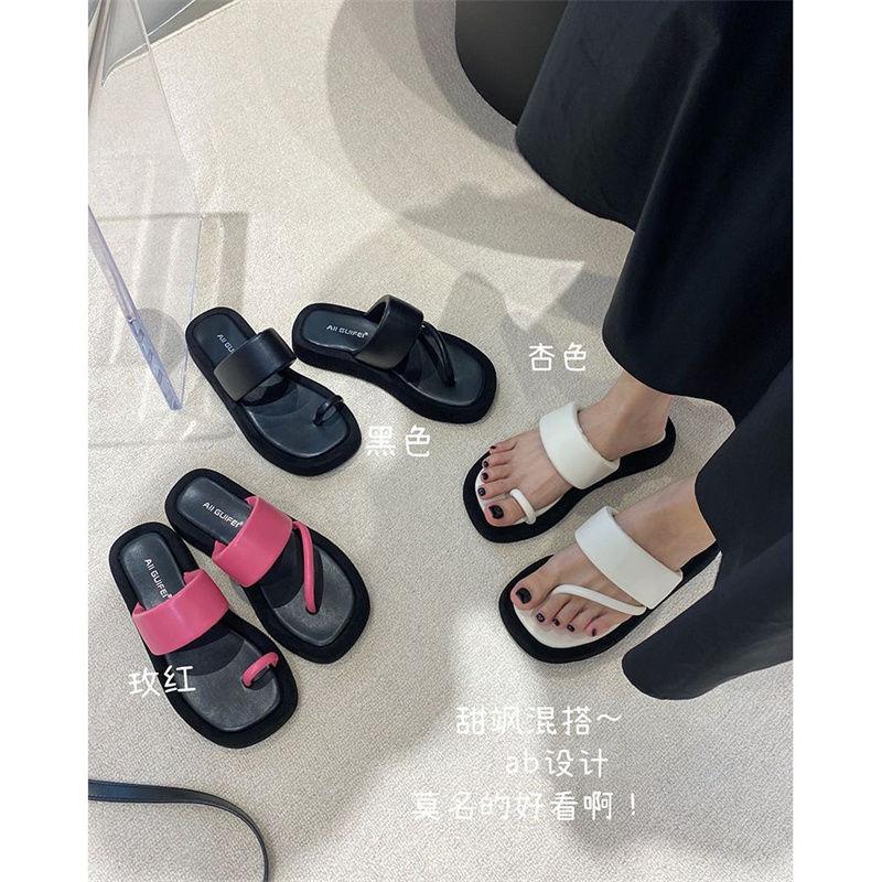 Summer Design Cover Toe Thick Bottom Heightening Muffin Slippers 2025 Summer Toe Square Head Cool Slippers Women's Outer Wear