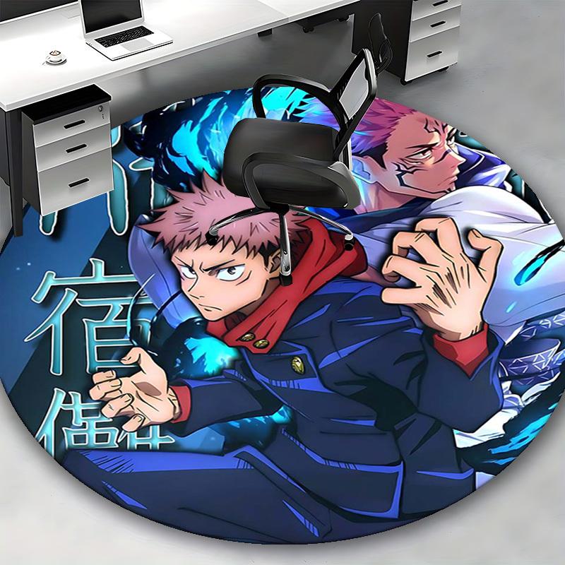 1pc Anime Cartoon Design Round Carpet Office Chair Mat, NonSlip Rug for Home Decor