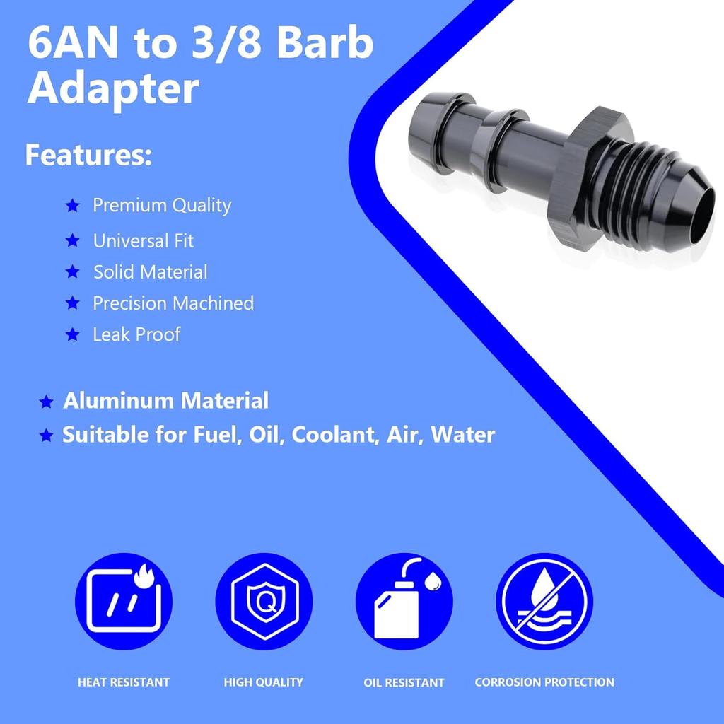 6AN männlich konisch auf 3/8 Schlauchstutzen gerader Fitting-Adapter, Aluminium gerader drehbarer Push-On Stutzen Kraftstoffleitungsfitting(Schwarz eloxiert)