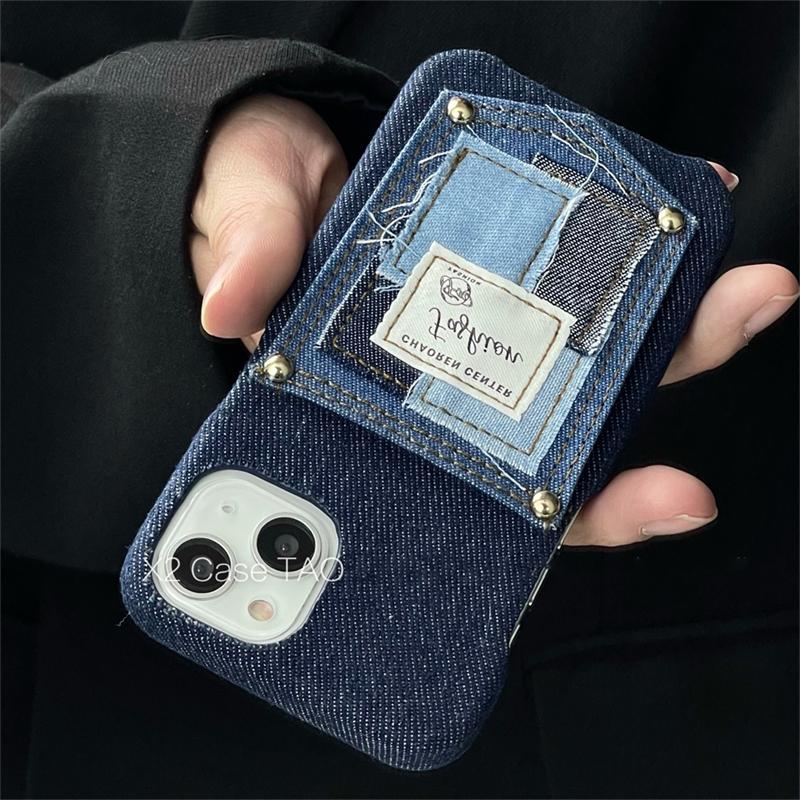 Ins koreanische süße Stern bestickt Denim Handytasche für Iphone 14 13 12 11 Pro Max stilvolle Karte Slot Halter stoßfeste Soft Cover
