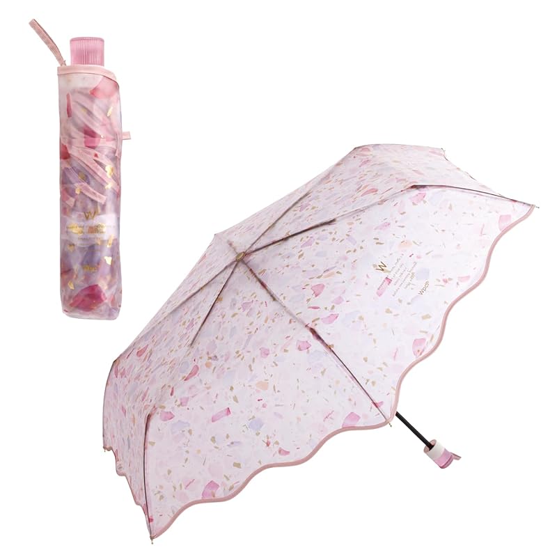 

Wpc. [Vinyl Umbrella] Pale Stone Umbrella mini pink folding umbrella Main rib 54cm ladies Fashionable cute terrazzo pattern handle clear Sparkling