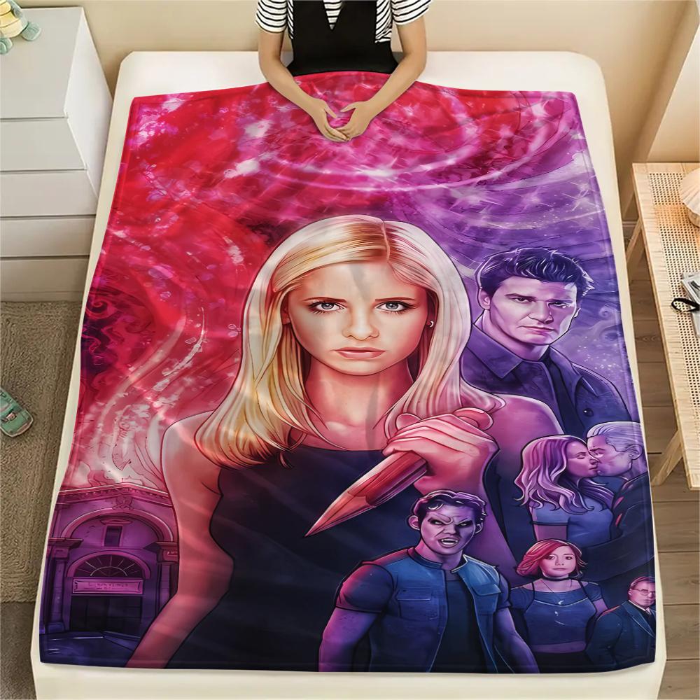 1PC Buffy the Vampire Slayer Print Flannel Blanket, High quality All Seasons, Home Decor, Warmth and Comfort, Perfect for Christmas Gifts