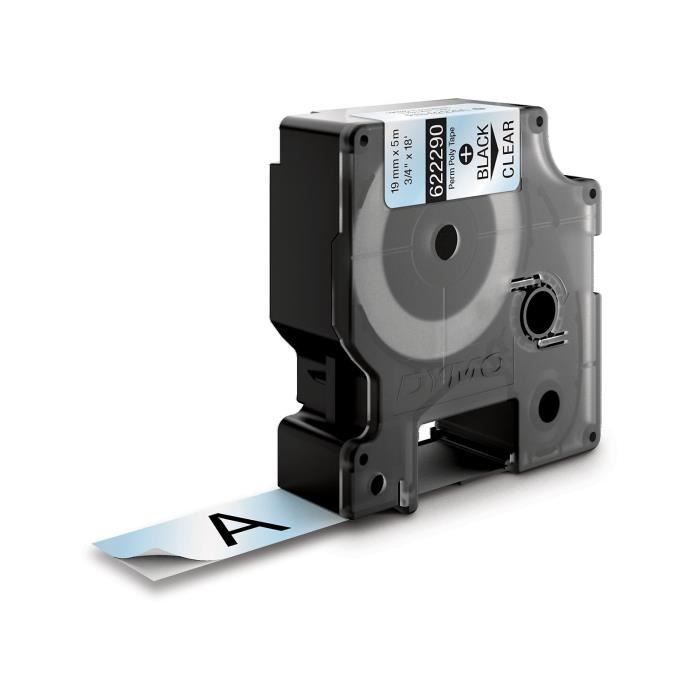 Étiquettes Industrielles - DYMO - Rhino - Polyester Permanent - 19mm x 5.5m - Noir sur Transparent