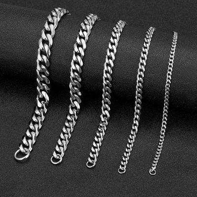 3-11mm Locomotive Men Punk Rock Stainless Steel Curb Cuban Link Chain Silver Color Bracelet For Women Biker Jewelry