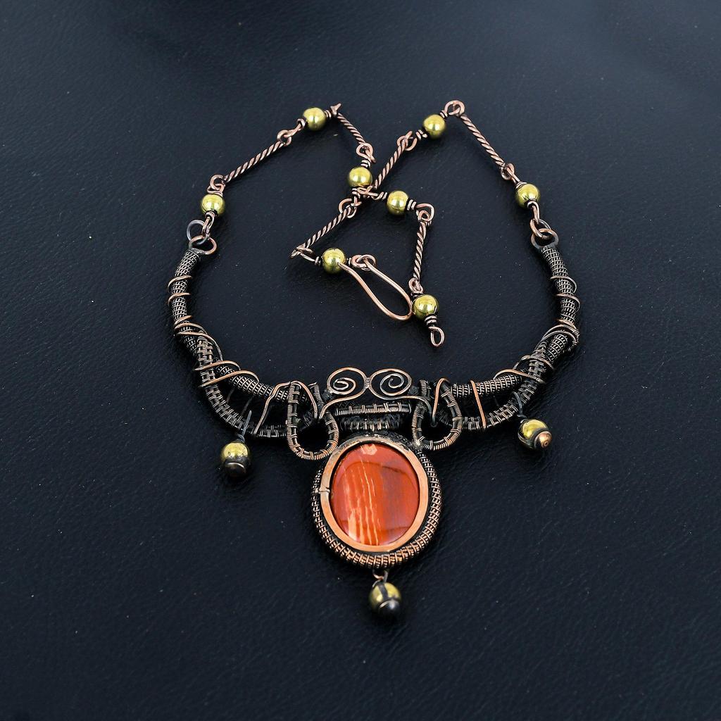 Red River Jasper Necklace, 999 Copper Wire Wrapped Necklace Gemstone Jewelry, Handmade Necklace Amazing Jewelry, Gift For Her