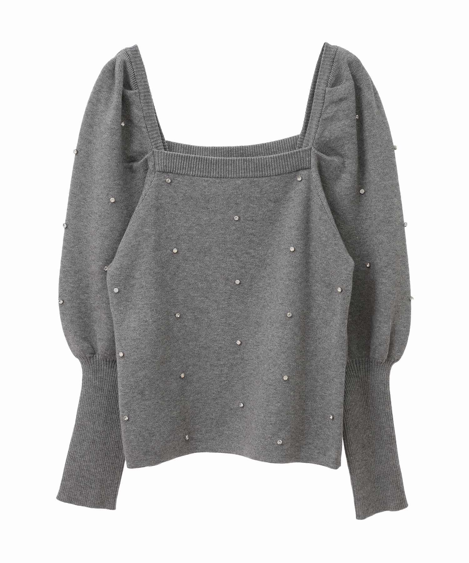 

Свитер из трикотажа с рукавами-буфами из страз, светло-серый [Trenteant Mode], женский,