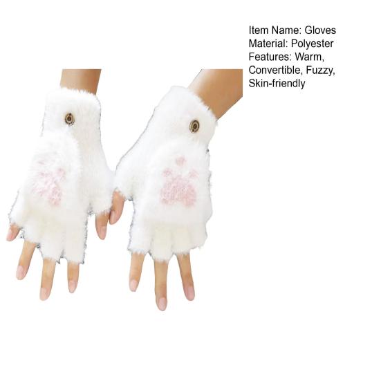 Fuzzy Convertible Mittens Fluffy Warm Fingerless Gloves with Flip Covers Winter Soft Half Finger Gloves for Women Texting Outdoor Driving