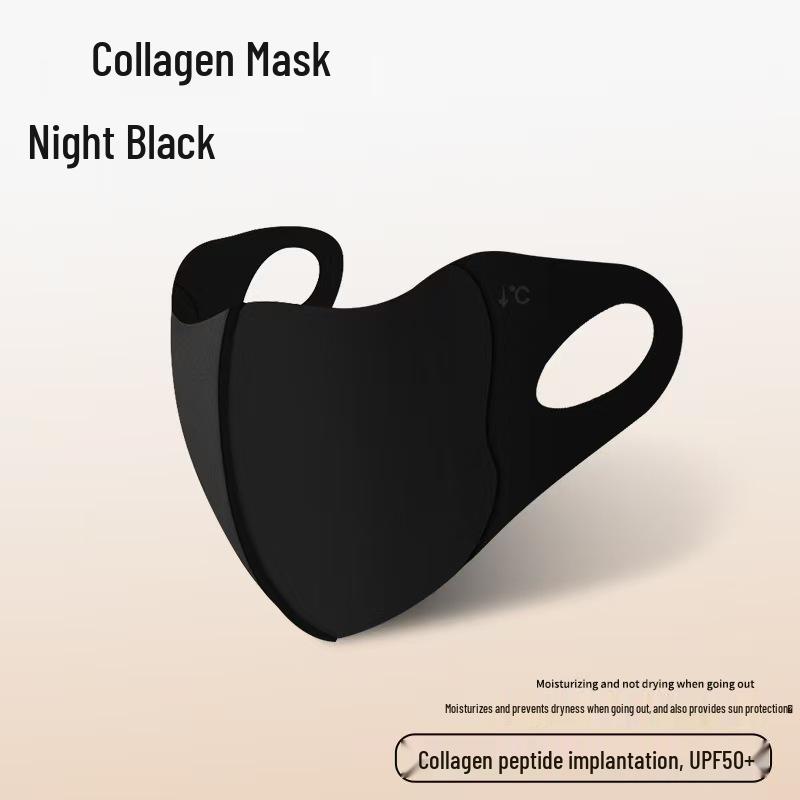 Schwarze 3D-Eisseiden-Maske mit UPF50+ Sonnenschutz & Kollagen zum Schutz der Augenwinkel - Unisex