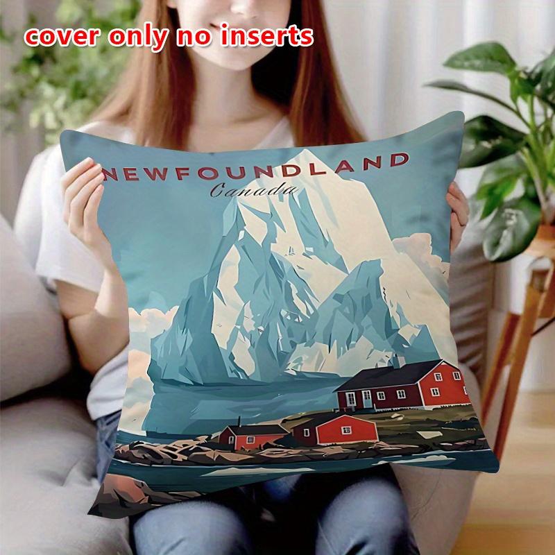Double Sided Newfoundland Canada Landscape Throw Pillow Cover Iceberg Red Houses Print Cushion Cover For Travel Home Decor