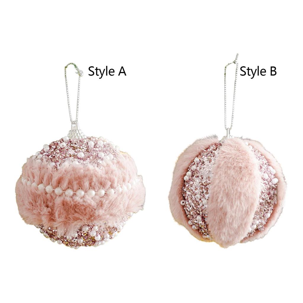 Pink Christmas Furry Ball Ornament Cute Ball Pendant Display Crafts Christmas Tree Decoration for Office Anniversary Festival