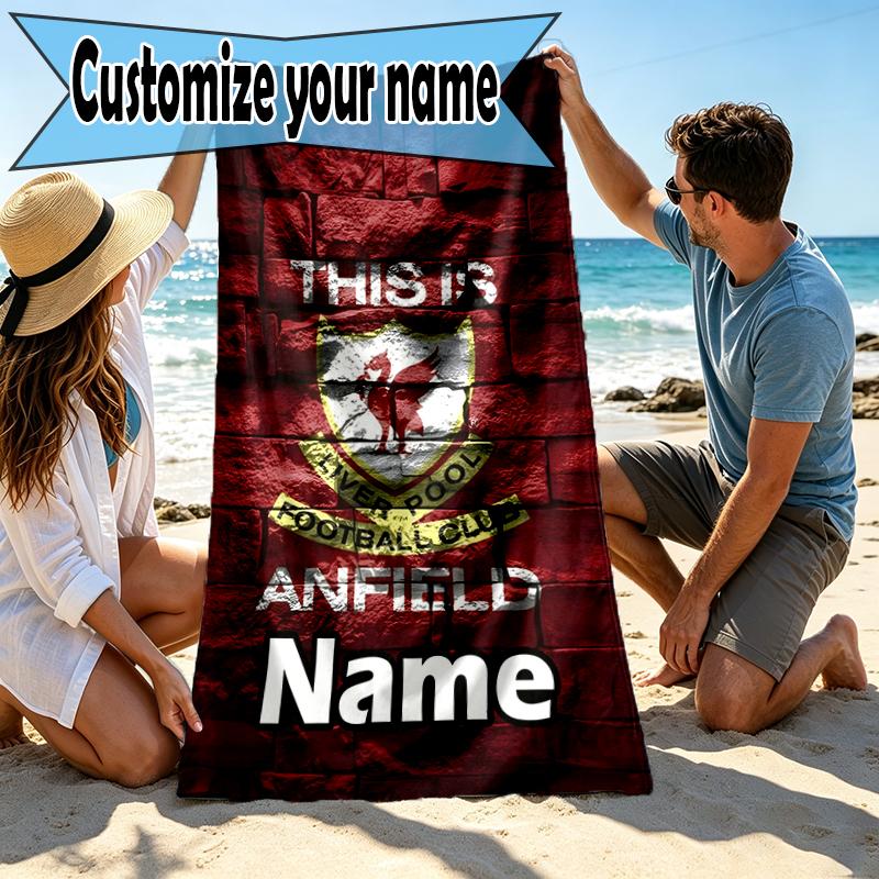 Asciugamano da Spiaggia Personalizzato con Nome Liverpool F.C., per Viaggio Campeggio Festa in Spiaggia Decorazione Casa, Regalo di Compleanno per Famiglia e Amici