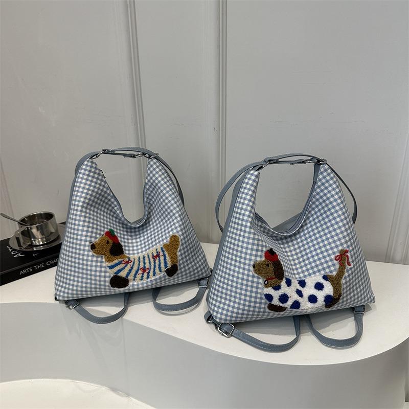 Cute Puppy Portable Tote Bag Popular Versatile Plaid Large-capacity Shoulder Bag, Small and Many Backpacks