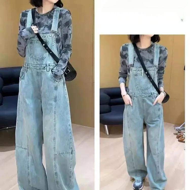 

Дизайнерские ретро джинсовые комбинезоны женские весенние свободные и тонкие, омолаживающие, с широкими штанинами XS синий