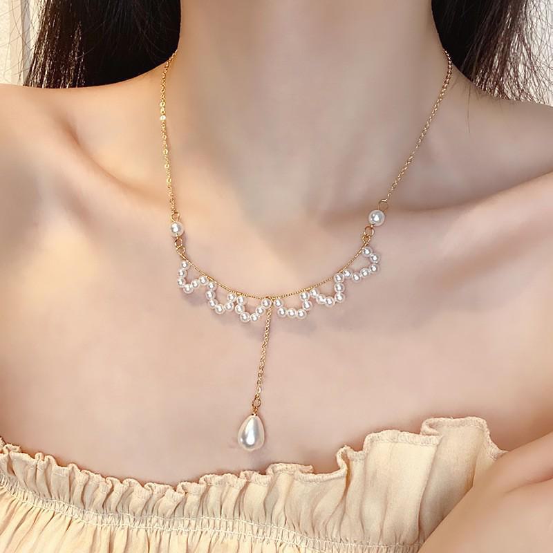 

Елегантне кольє зі стразами для пляжу - модний декоративний аксесуар для жінок Lace Pearl Necklace X3626