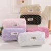 Canvas Pencil Case Large Capacity For Student Organizers With Sparkling Diamond Pattern Design