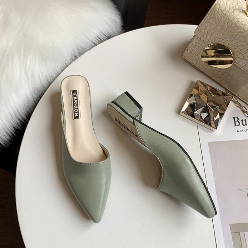 Half slippers women's summer new pointed mid-heel shoes