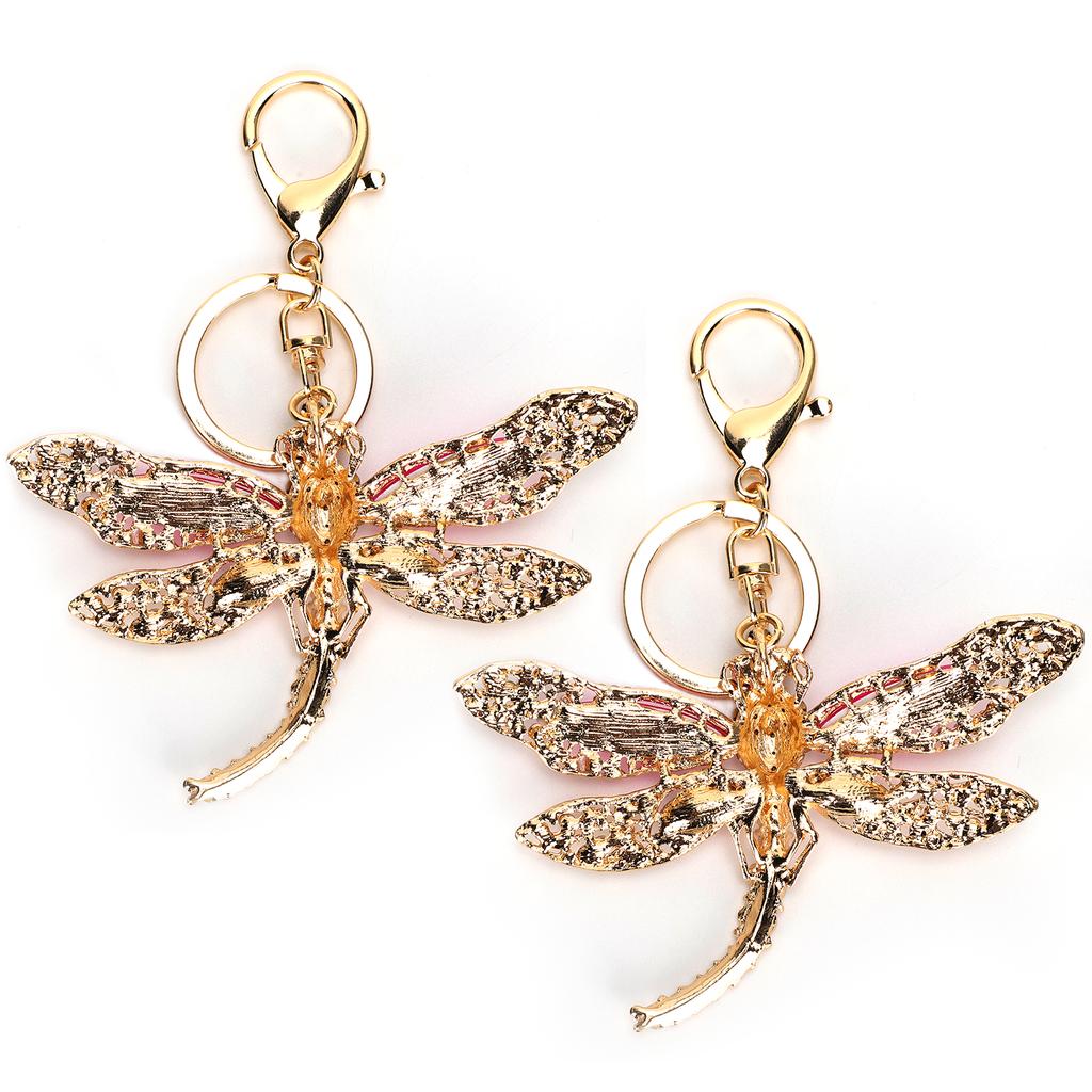 2Pcs Dragonfly Key Chain Stylish Metal Keyring Pendant for Coin Purse Phone Handbag Decorations