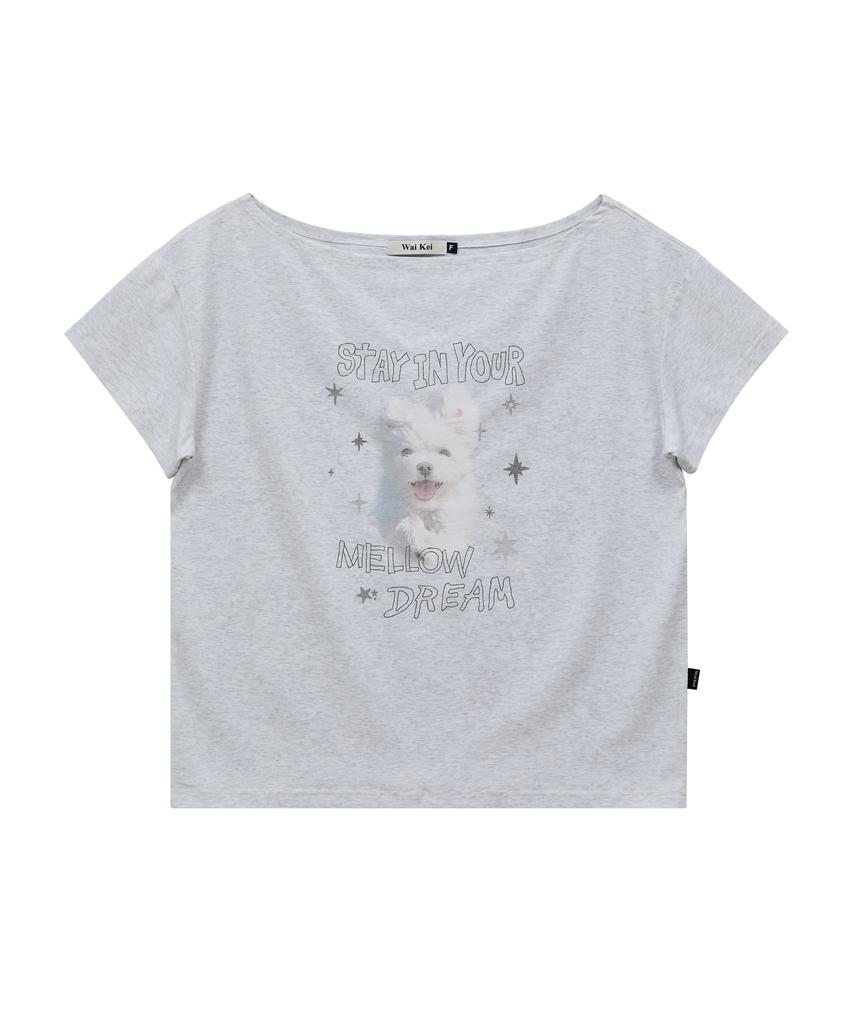 WAIKEI Mellow Dream Cloud Off-Shoulder Short-Sleeve T-Shirt Melange White