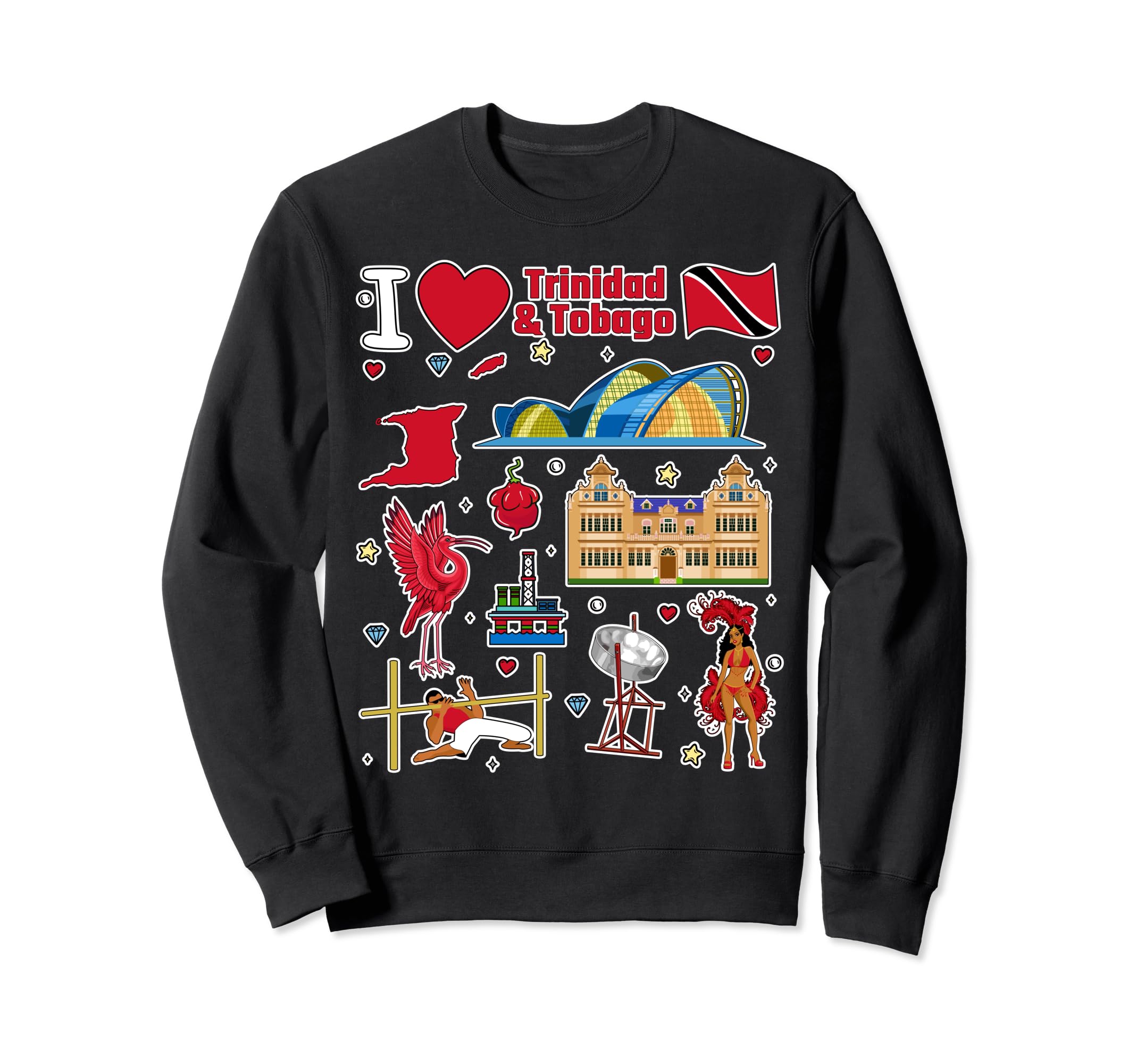 

Trinidad and Tobago Map Hand-drawn Symbols Cultural Icons Sweatshirt