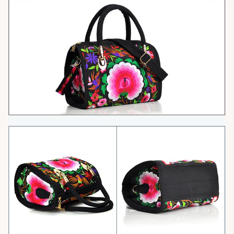 Bohémské ženy Květinová vyšívaná plátěná kabelka Vintage Dámské Ležérní Etické Boho Nákupní taška na zip přes rameno
