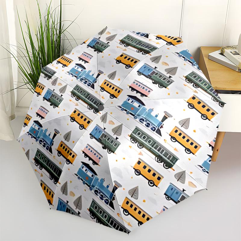 1pc Trains Trees Fashionable Automatic Opening/Closing Folding Umbrella with 8 Bones, Windproof Portable, Daily Use188