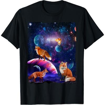 Funny Cute Red Foxs Galaxy Stars Wild Animal Universe Fox T-Shirt