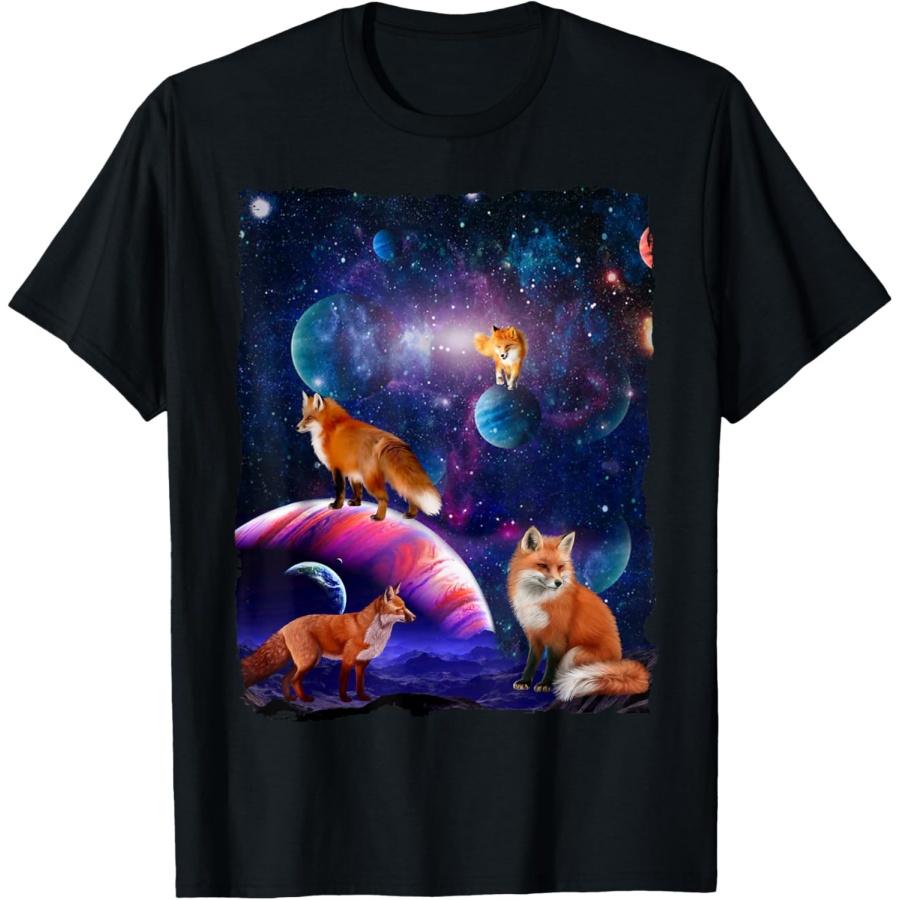 Funny Cute Red Foxs Galaxy Stars Wild Animal Universe Fox T-Shirt S