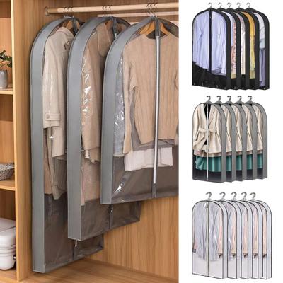 1/5Pcs Garment Bag Dustproof Waterproof Breathable Clear Zipper PVC Wardrobe Hanging Clothes Business Suit Overcoat Dress Coat Dust Cover