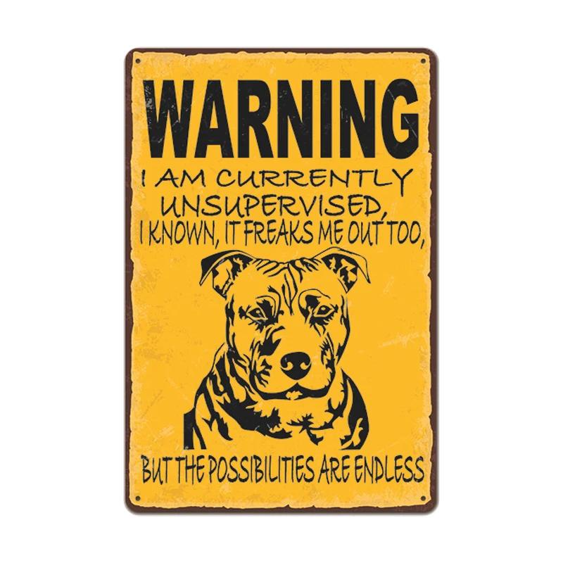 Dog Metal Tin Signs Vintage Poster Beware of Dog Retro Tin Plates Wall Stickers for Garden Family House Door Decoration