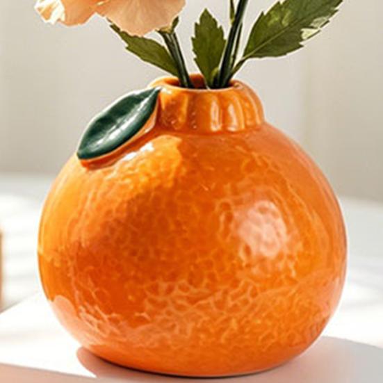 Dekorative Keramik-Knospenvase in Orangenform, Modernes Frucht-Design Kleiner Hydrokultur-Pflanzer für Zuhause, Zimmer, Büro, Tischdekoration