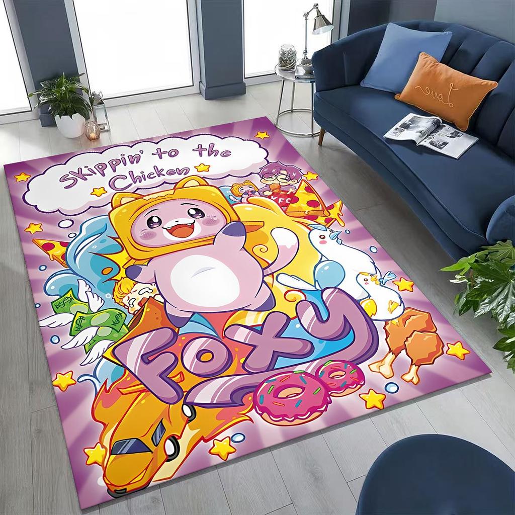 Tappeto Cartoon Lankybox Carino Foxy Boxy Rocky per Camera da Letto Soggiorno Divano Casa Zerbino Decorazione, Tappetino Pavimento Grande Antiscivolo per Bambini