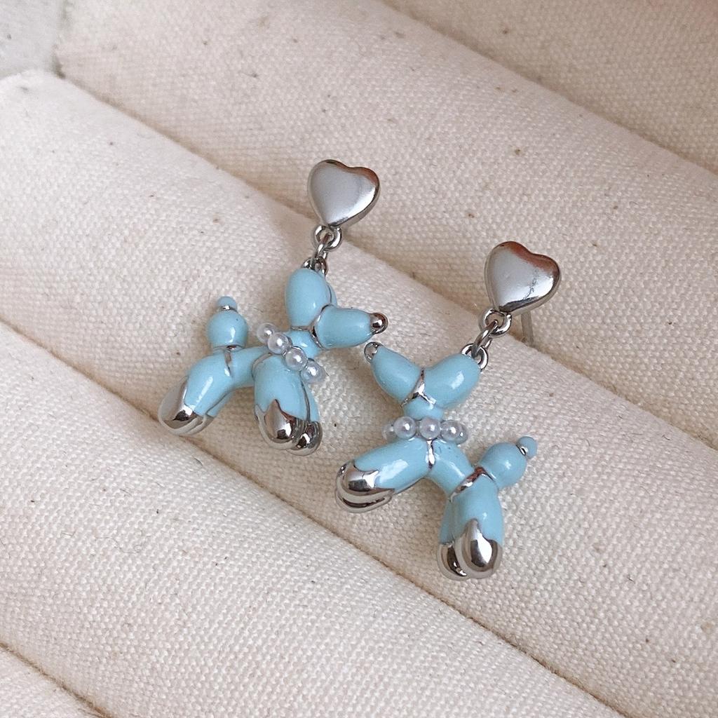 Cartoon Cute Zircon Love Dripping Oil Puppy Necklace Earrings Light Luxury Collarbone Chain Versatile Jewelry