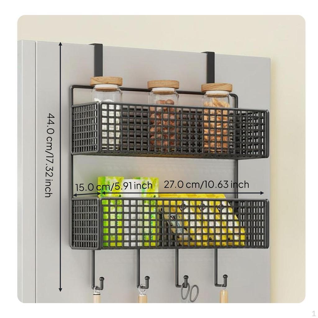 Kitchen Refrigerator Side Rack, Multitier Organizer, WallMounted Storage Black 4Tier Large
