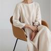 Japanese and Korean Style Plus Size Cotton-Linen Round Neck Pullover Swing Dress