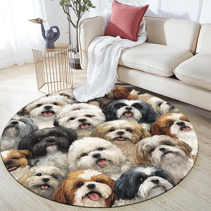 

Cat and Dog Round Area Rug,Carpet Rug for Living Room Bedroom Sofa Playroom Decor,Non-slip Floor Mat 80cmx80cm