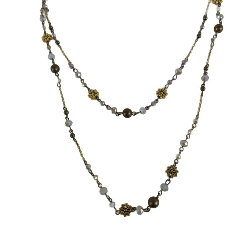 Retro Style Floral Bead Collarbone Chain Necklace With Aged Finish Alloy Jewelry Piece Perfect For Daily Wear