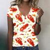 Women's Casual V Neck T Shirt Lobster and Beer Print Short Sleeve Lightweight Summer Top for Everyday Wear