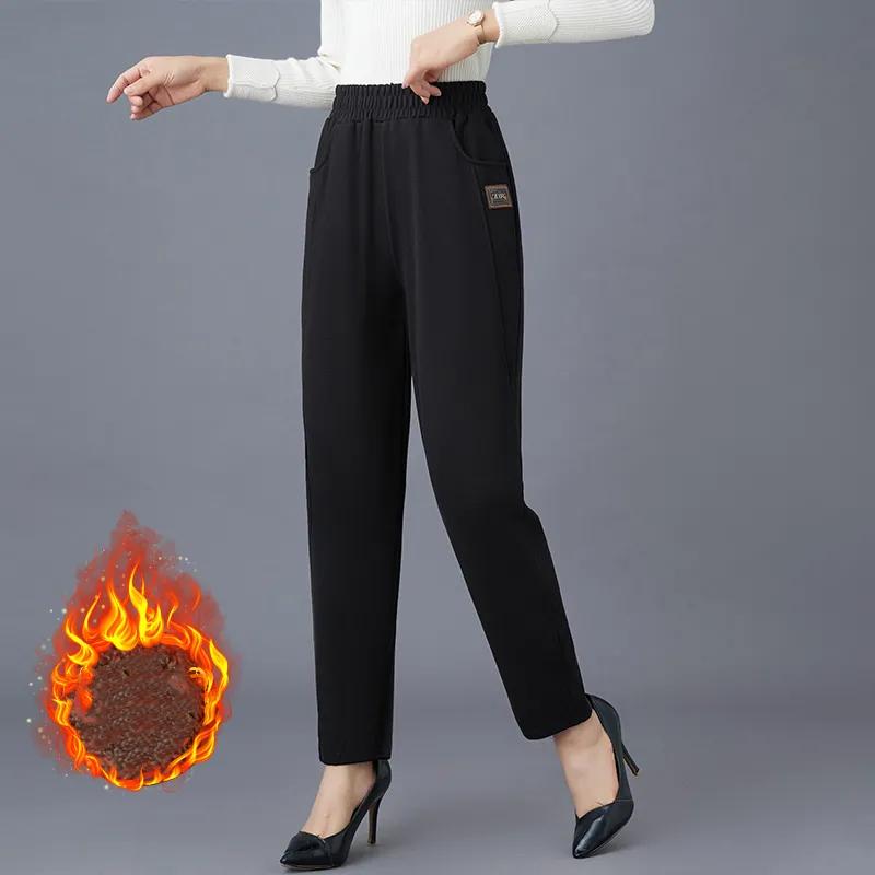 Women's Thickened Long Plush Harlan Casual Pants for Mom Autumn Winter Warm Trousers