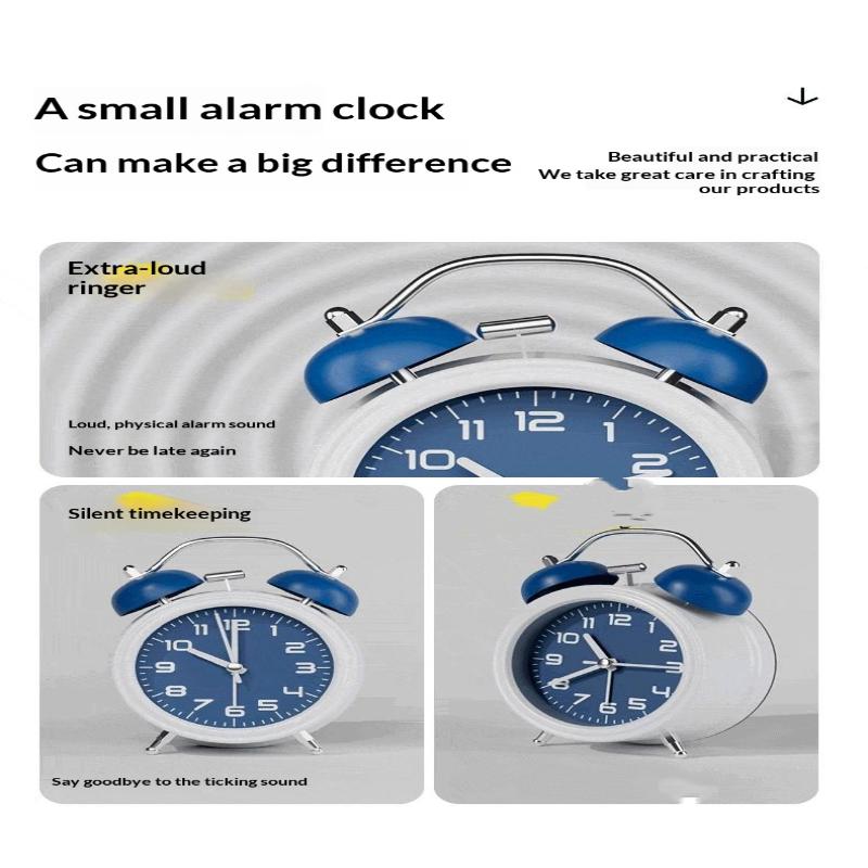 3/4.5In Twin Bell Alarm Clock Creative Desk Round Alarm Clocks Mute Mechanical With Night Lights Household Supplies Home Decor