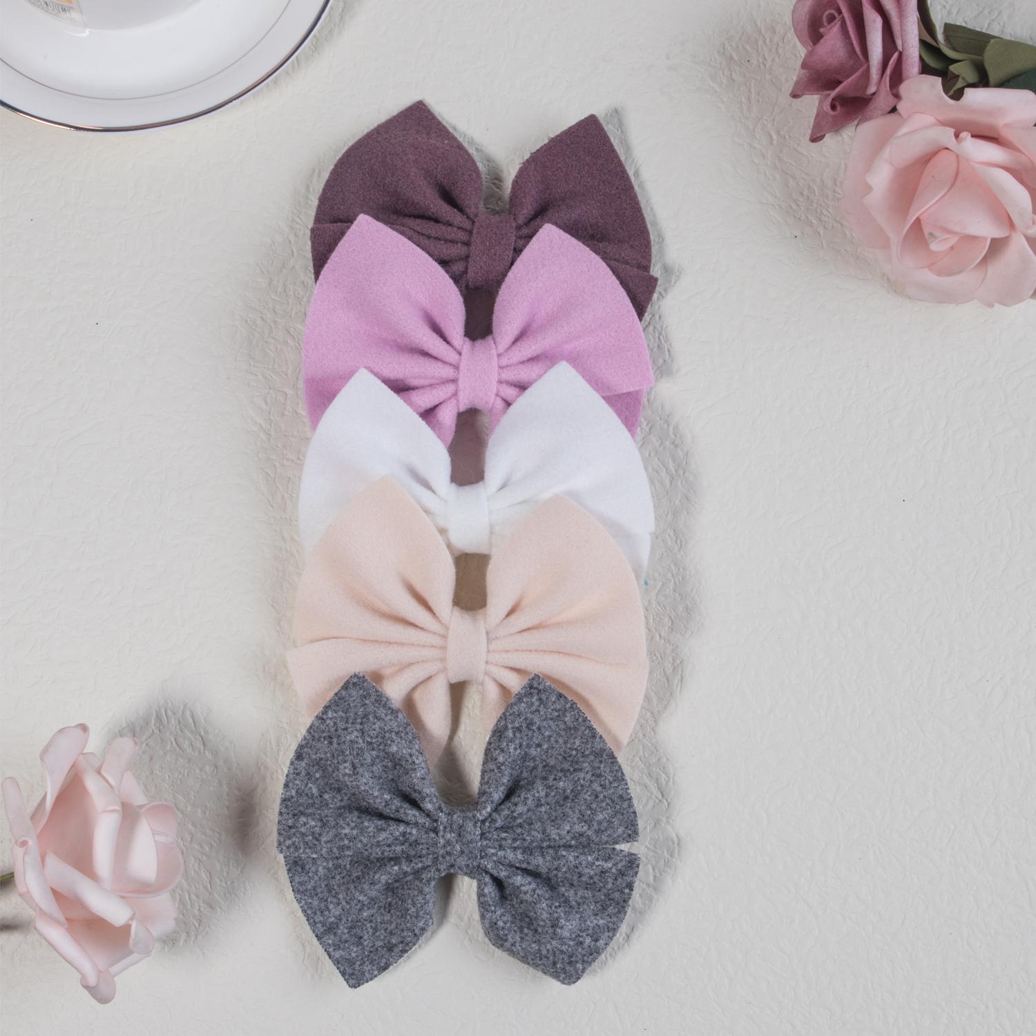 

5pcs Woolen Hair Bows with Clips Girls Fabric Bows Hair Clips Hairpins Baby Kids Children Hair Accessories Set