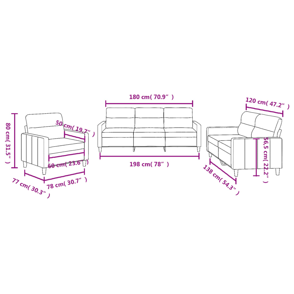 Vidaxl 3-Piece Lounge Set With Cushions, Black, Fabric