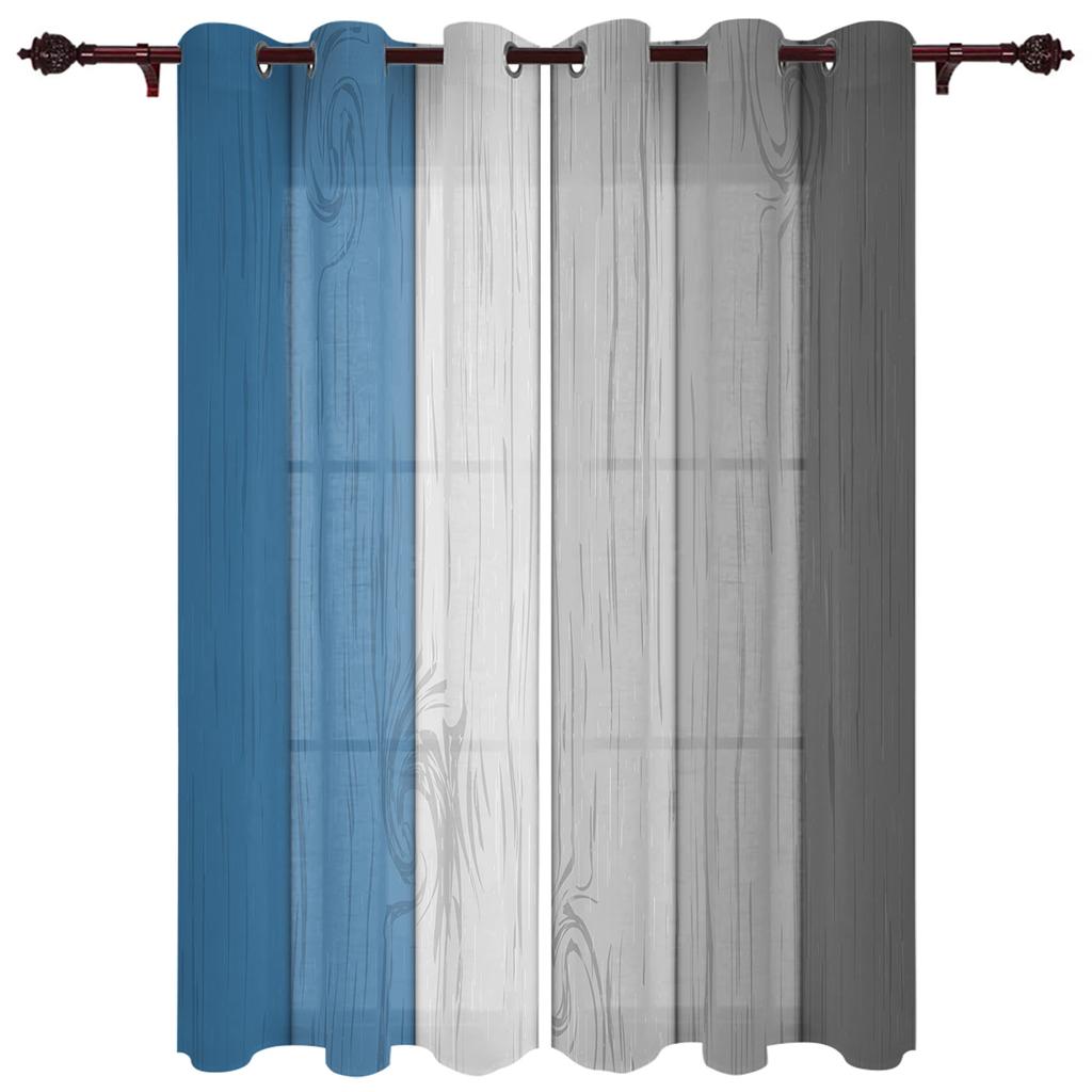 Window Curtains for Living Room Retro Yellow Gray Gradient Wood Grain Curtains for Child Bedroom Kitchen Decor Blinds Drapes