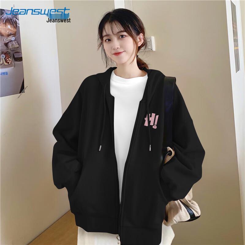 Jeanswest Women's Loose Fit Printed Zip-Up Hooded Sweatshirt