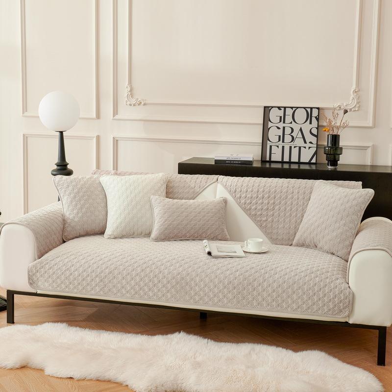 Solid Color Thousand Bird Grid Sofa Cover Thicken Plush Sofa Cover Slip Resistant Couch Cover Sofa Towel for Living Room Decor