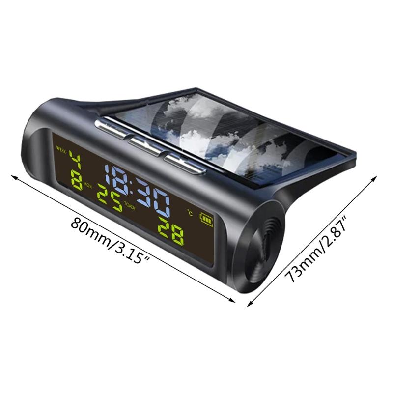 Digital Clock Auto Solar Powered Clock with Week Month Calendar Time Temperature Display Car Electronic Clock Wire Free